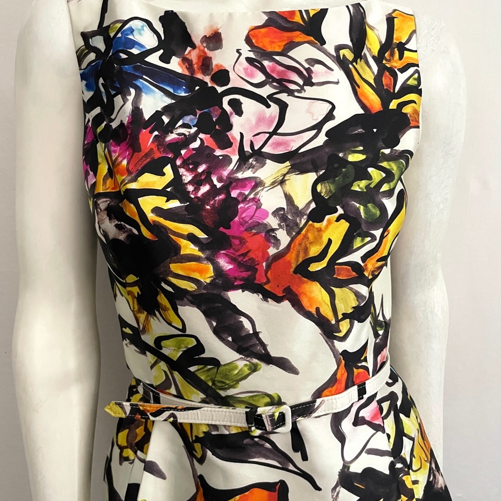 Oscar de la Renta White Midi Dress with Multicolor Floral Print - Picture 7 of 12
